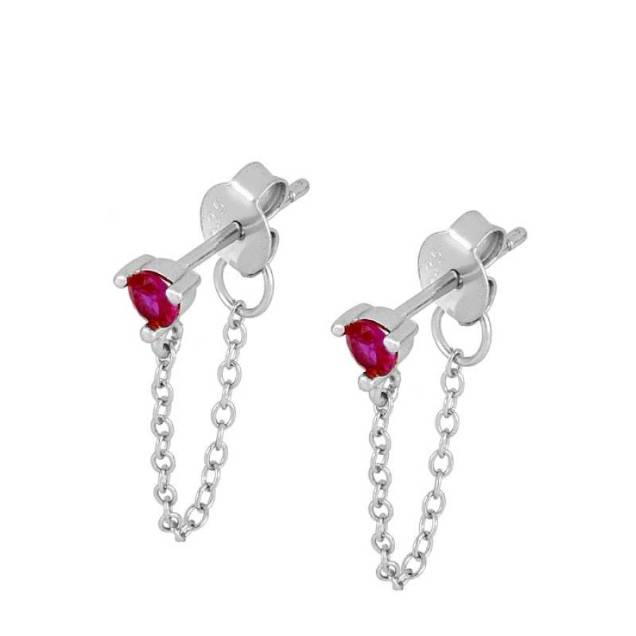 Joyas Plata Joyeria Luis Luna | Pendientes Dunia Chain Fucsia Plata