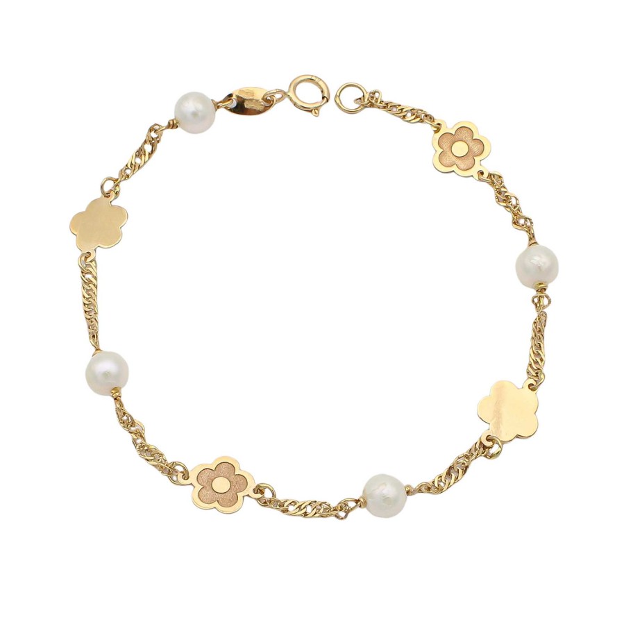 Joyas Oro 18K Joyeria Luis Luna | Pulsera Flores Perla Oro 18K