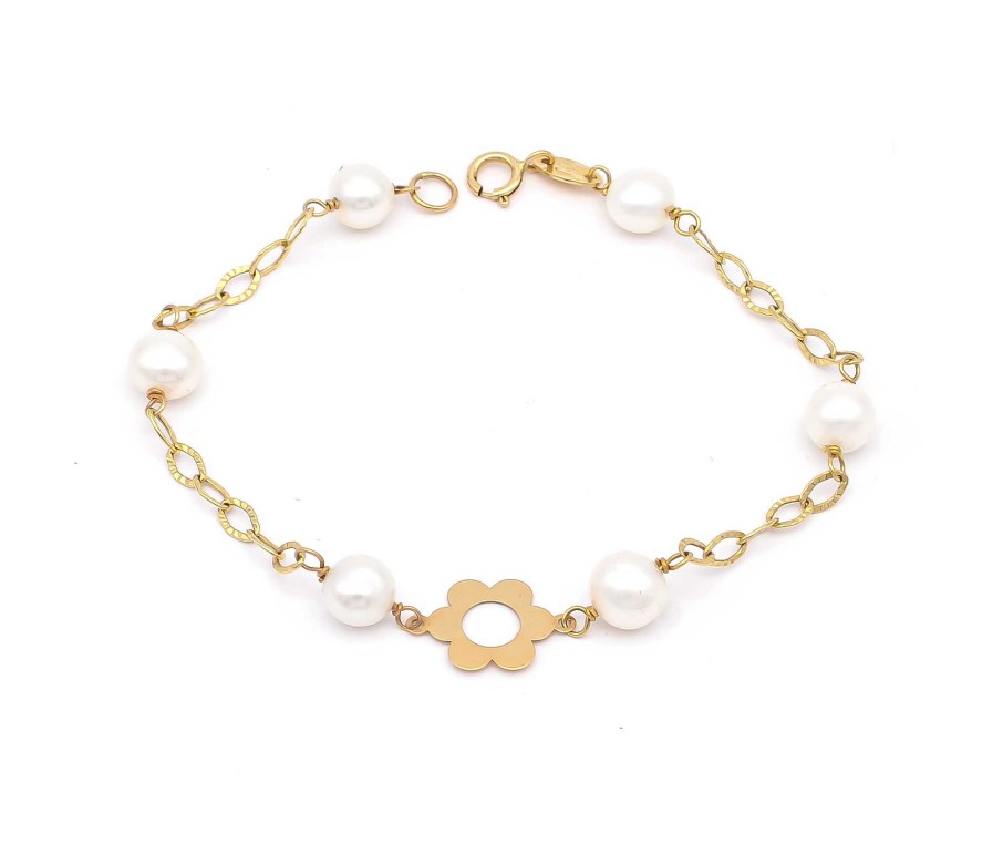 Joyas Oro 18K Joyeria Luis Luna | Pulsera Flor Perla Oro 18K