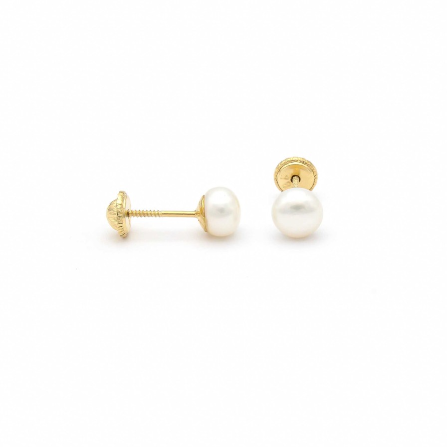 Joyas Oro 18K Joyeria Luis Luna | Pendientes Perla Bot N Oro 18K