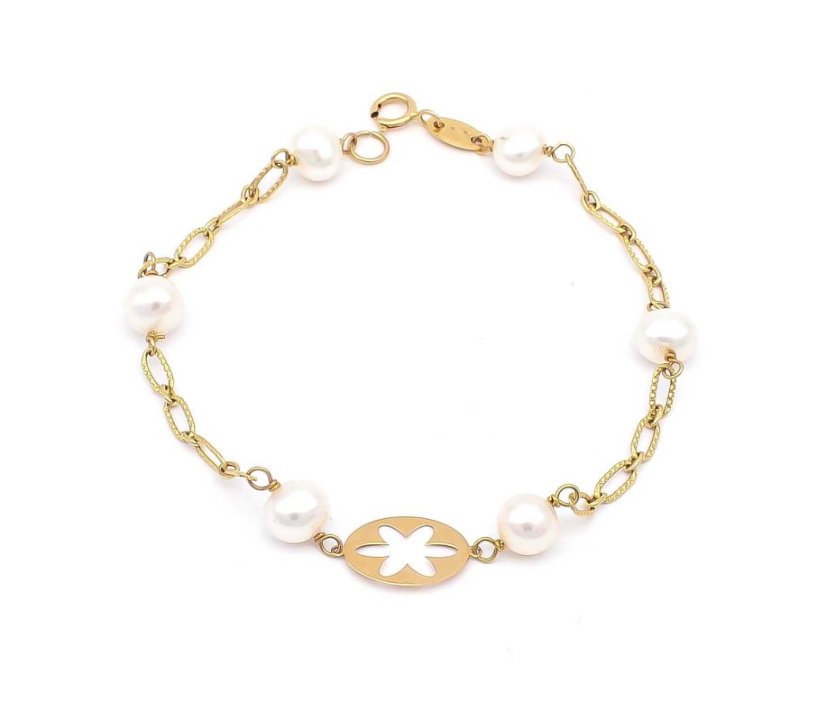 Joyas Oro 18K Joyeria Luis Luna | Pulsera Flower Perla Oro 18K