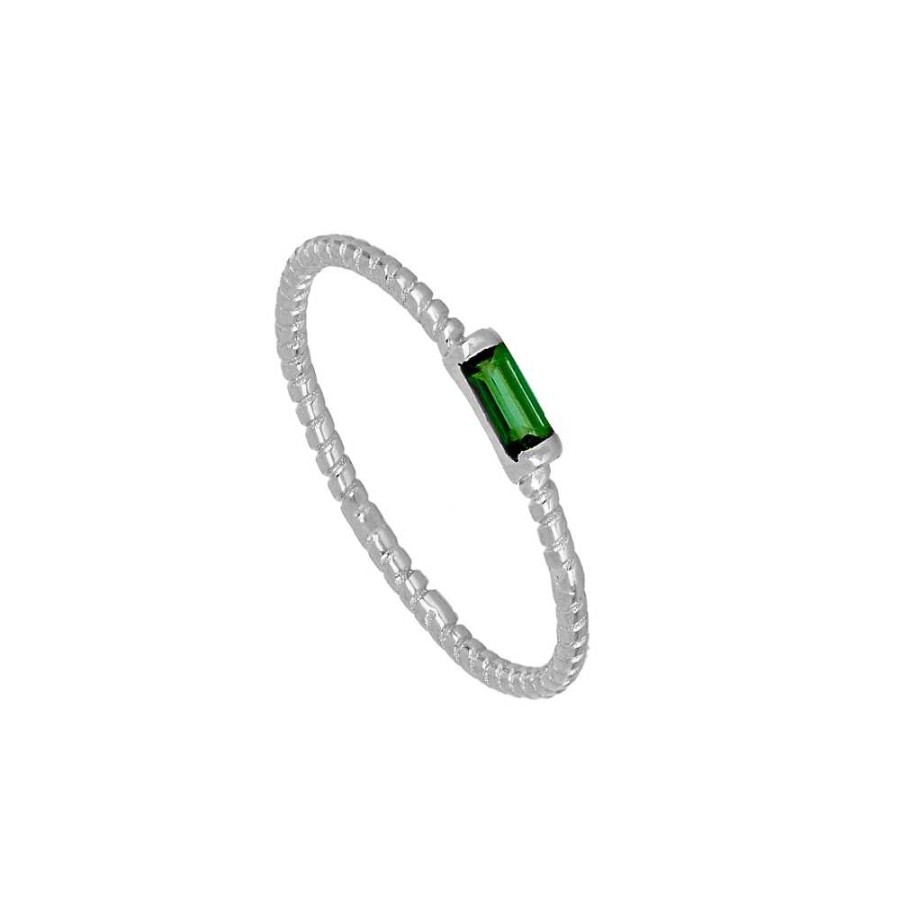 Joyas Plata Joyeria Luis Luna | Anillo Baguette Verde Plata