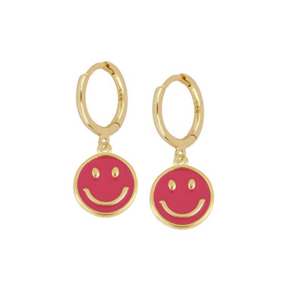 Joyas Plata Joyeria Luis Luna | Aros Smiley Fucsia Plata Dorada