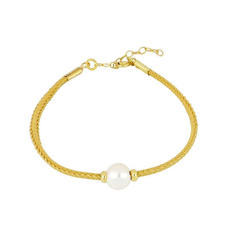 Joyas Plata Joyeria Luis Luna | Pulsera Perla Hilo Beige Plata Dorada