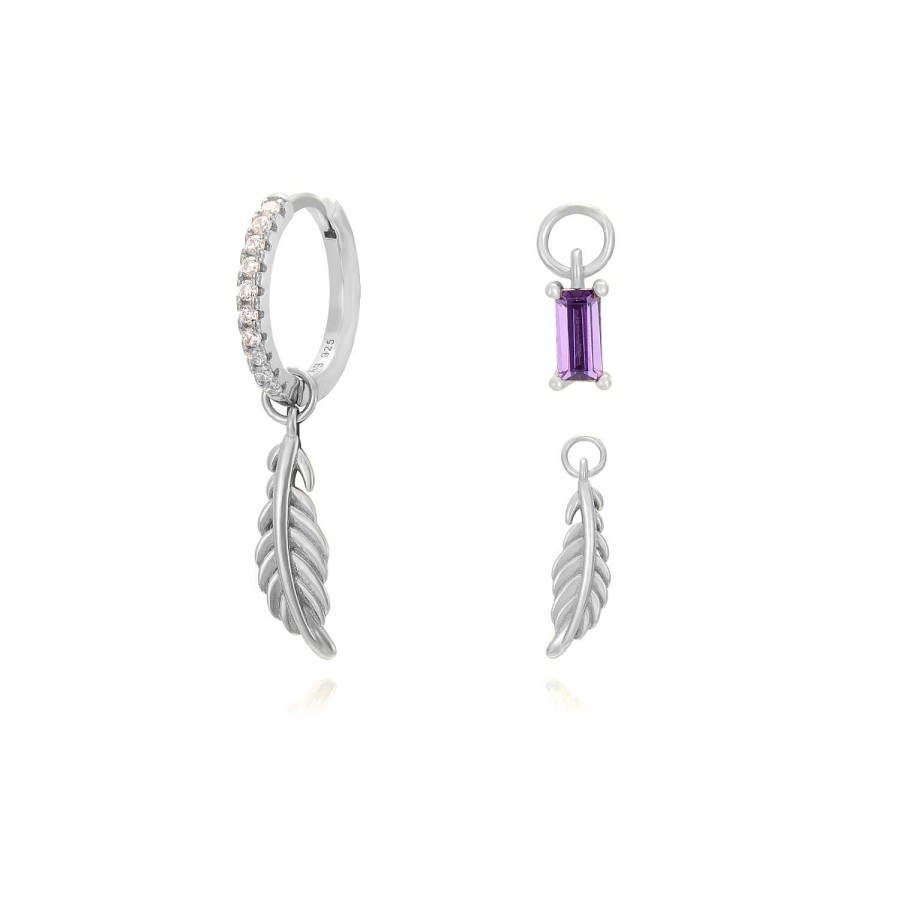 Joyas Plata Joyeria Luis Luna | Aros Multi Charms Pluma Plata