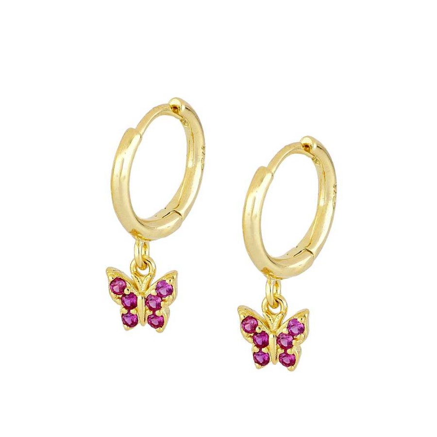 Joyas Plata Joyeria Luis Luna | Aros Mariposa Fucsia Plata Dorada