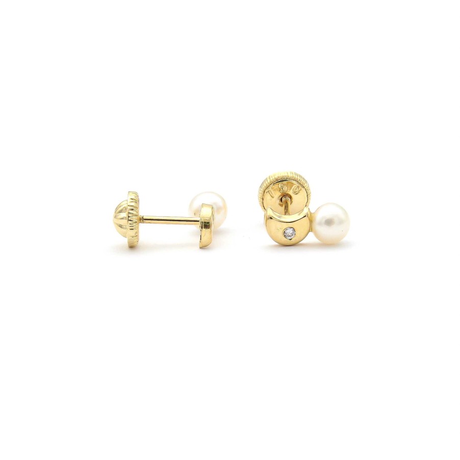 Diamantes Joyeria Luis Luna | Pendientes Moon Perla Diamantes Oro 18K