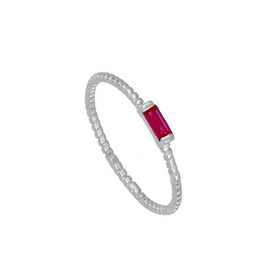 Joyas Plata Joyeria Luis Luna | Anillo Baguette Fucsia Plata