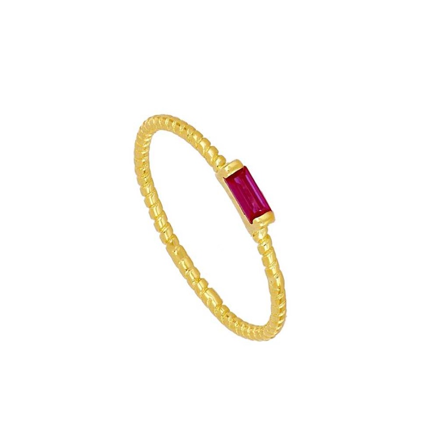 Joyas Plata Joyeria Luis Luna | Anillo Baguette Fucsia Plata Dorada