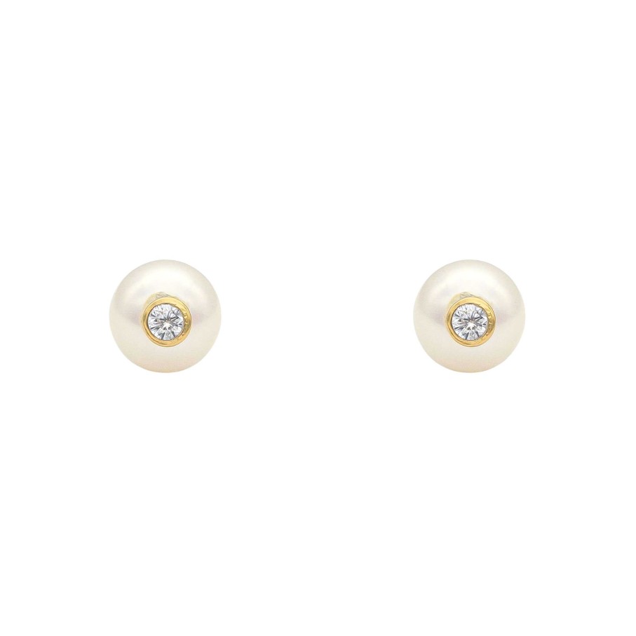 Joyas Oro 18K Joyeria Luis Luna | Pendientes Perla Circonita Oro 18K