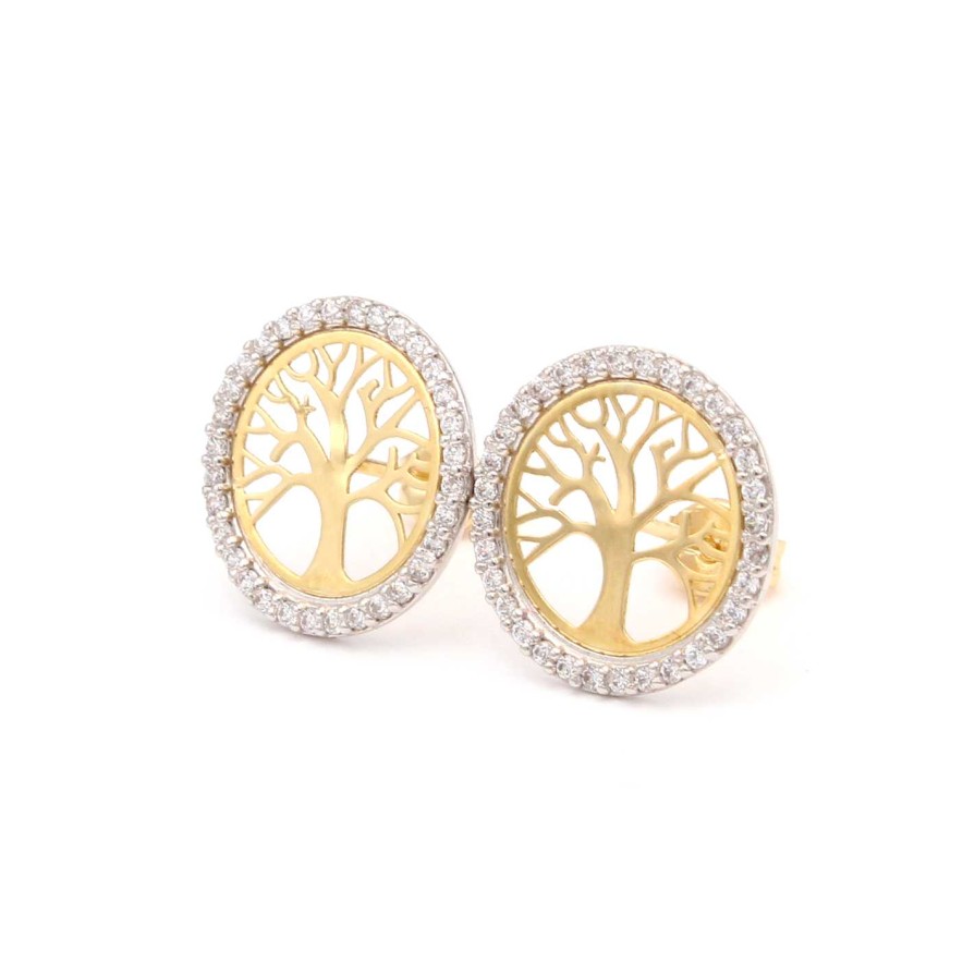 Joyas Oro 18K Joyeria Luis Luna | Pendientes Rbol De La Vida Oro Bicolor 18K