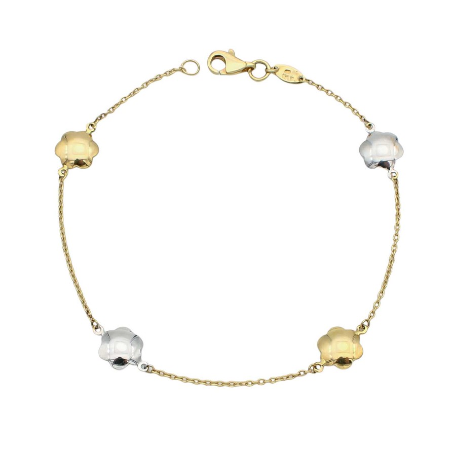 Joyas Oro 18K Joyeria Luis Luna | Pulsera Flores Oro Bicolor 18K