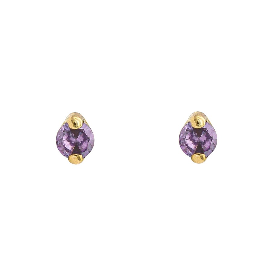 Joyas Oro 18K Joyeria Luis Luna | Pendientes Mini Amatista Oro 18K