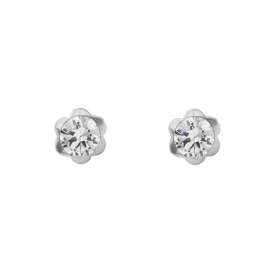 Joyas Oro 18K Joyeria Luis Luna | Pendientes Flor Oro Blanco 18K