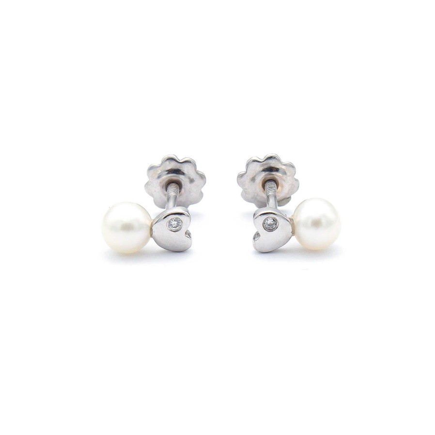 Diamantes Joyeria Luis Luna | Pendientes Heart Perla Diamantes Oro Blanco 18K