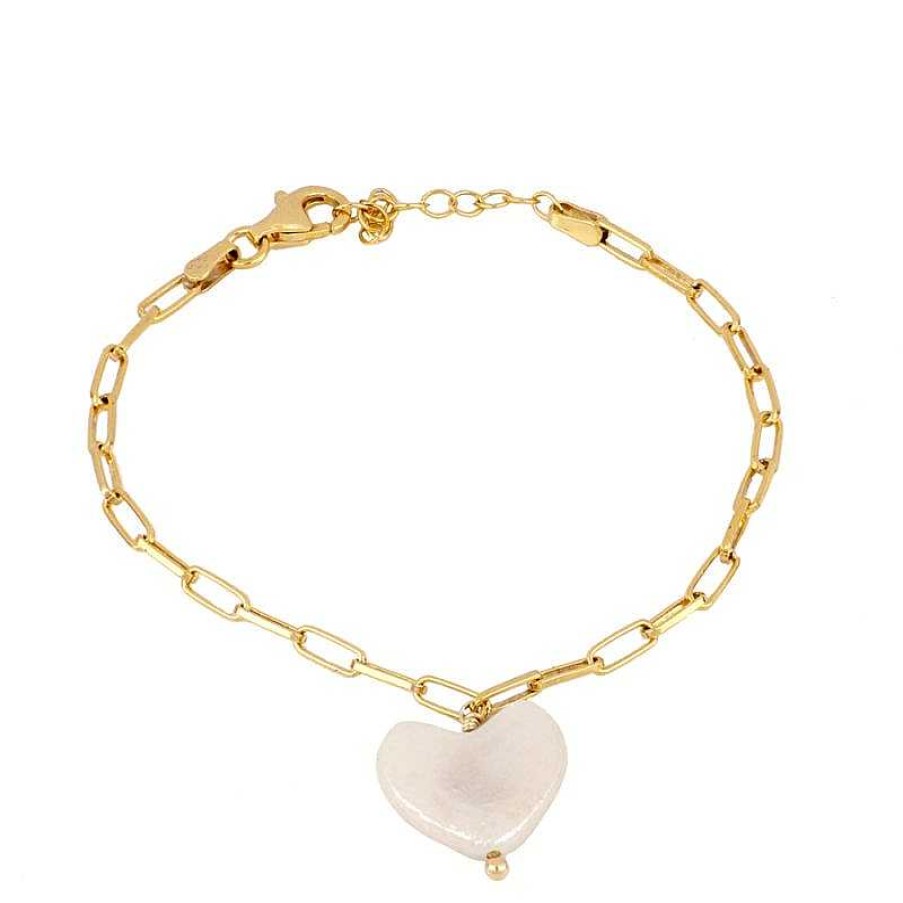 Joyas Plata Joyeria Luis Luna | Pulsera Heart Pearl Plata Dorada