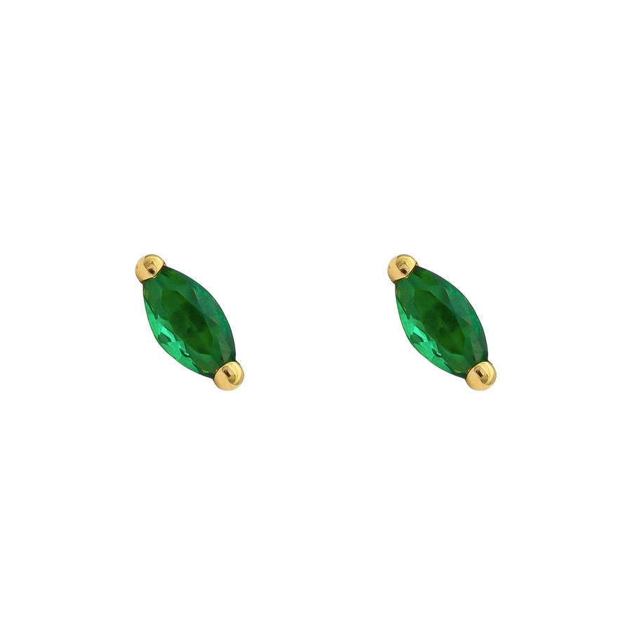 Joyas Oro 18K Joyeria Luis Luna | Pendientes Oval Verde 6Mm Oro 18K