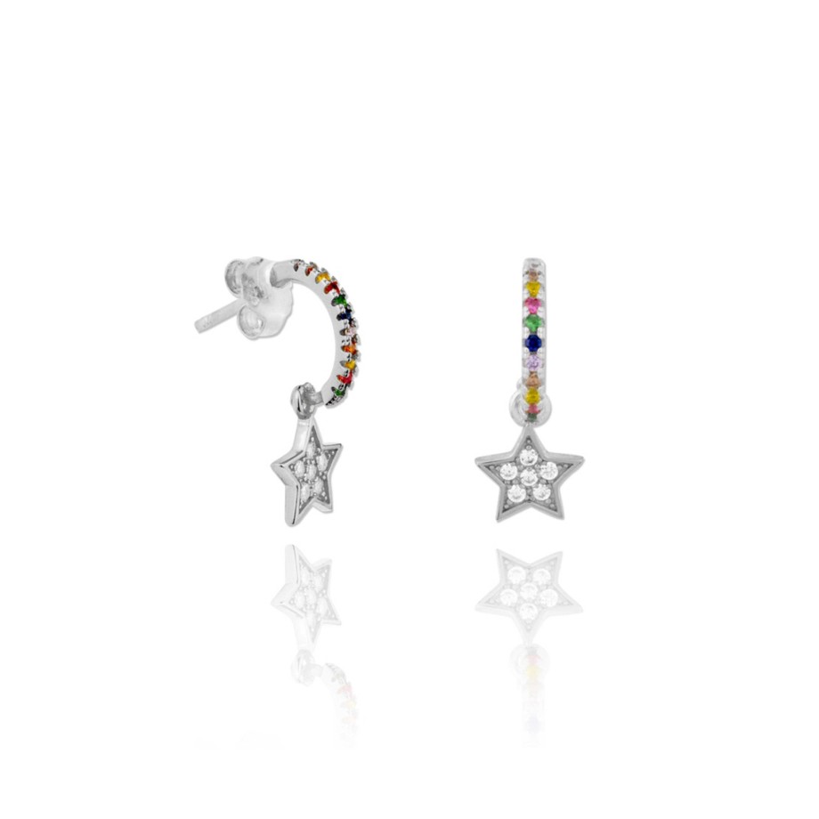 Joyas Plata Joyeria Luis Luna | Aros Estrella Arcoiris Plata