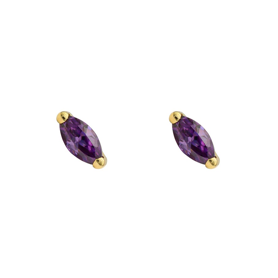 Joyas Oro 18K Joyeria Luis Luna | Pendientes Oval Lila 6Mm Oro 18K