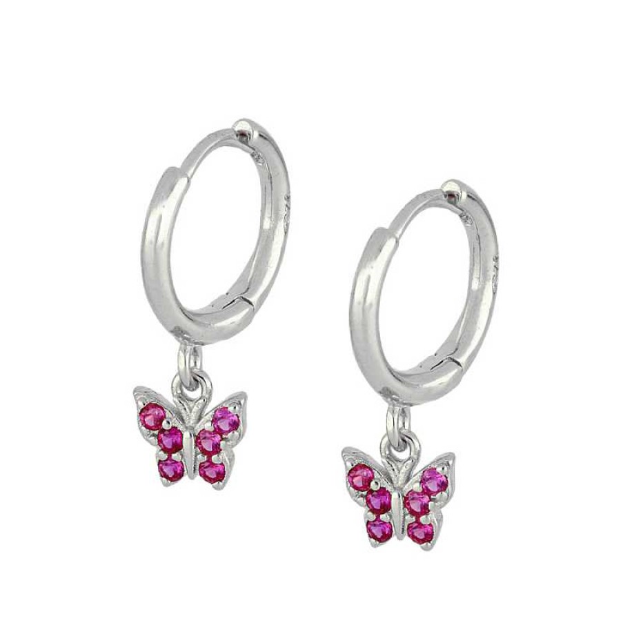 Joyas Plata Joyeria Luis Luna | Aros Mariposa Fucsia Plata