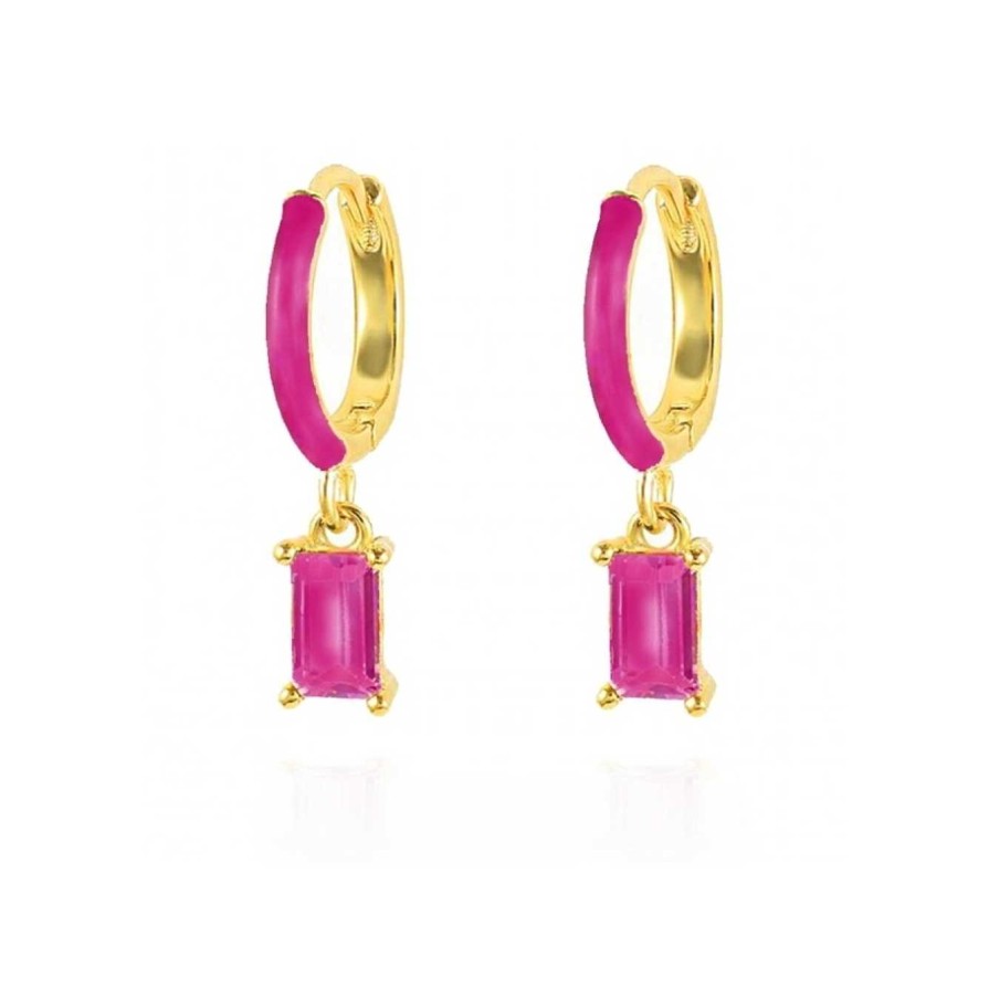 Joyas Plata Joyeria Luis Luna | Aros Clio Fucsia Plata Dorada