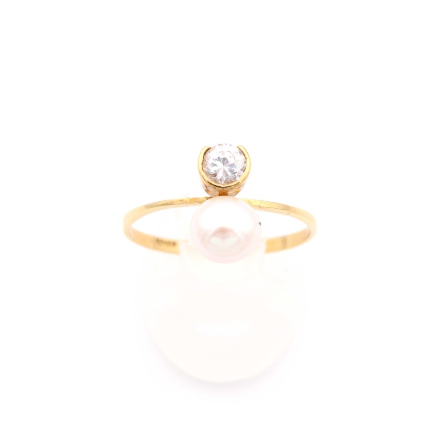 Joyas Oro 18K Joyeria Luis Luna | Anillo Circonita Perla Oro 18K