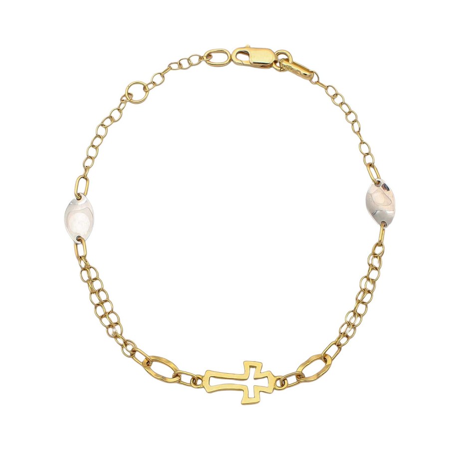 Joyas Oro 18K Joyeria Luis Luna | Pulsera Cruz Oro Bicolor 18K